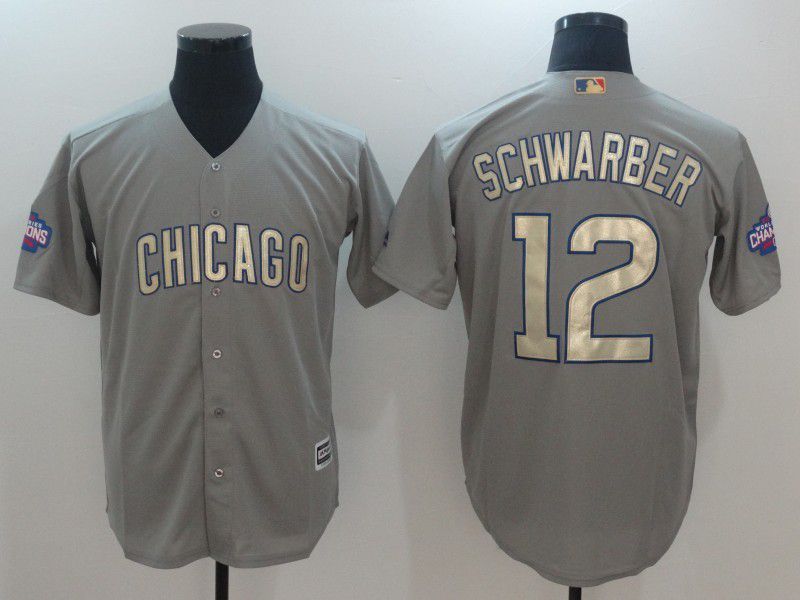 Men 2017 MLB Chicago Cubs #12 Schwarber Grey Gold Program Game Jersey